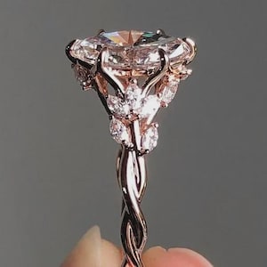 Floral Marquise Cut Moissanite Engagement Ring Vintage 14K Gold Moissanite Diamond Wedding Ring Nature Inspire Ring Promise Ring For Women