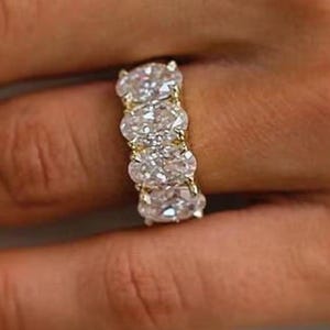 4 TW Oval Moissanite Half Eternity Band, Oval Cut Wedding Band, Oval Stacking Matching Band, Engagement Ring For Her, Oval Diamond Ring