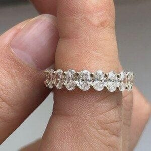 Oval Cut Moissanite Wedding Band 14K Solid Gold Ring Wedding Band Unique Half Eternity Stacking Ring Matching Promise Anniversary Band Gifts