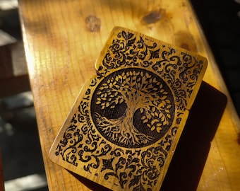 Gegraveerde teakhouten aansteker, Yggdrasil-levensboom, Vikingkompas, gepersonaliseerd cadeau