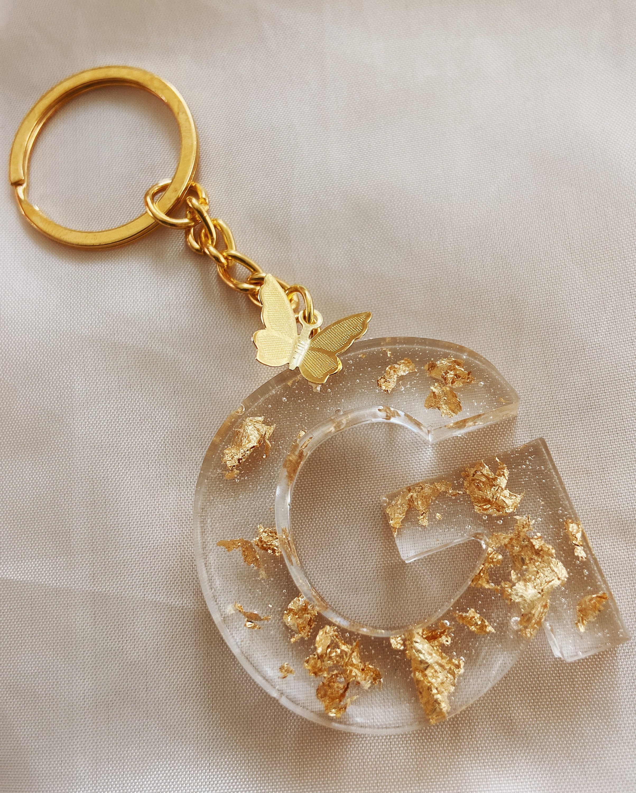 Resin letter keychain with shiny foil flakes clear initial Etsy