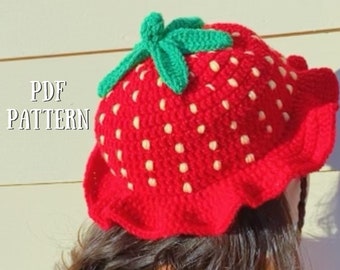 PDF strawberry shortcake hat crochet PATTERN | strawberry shortcake-inspired fruit bucket hat | crochet berry hat instructions