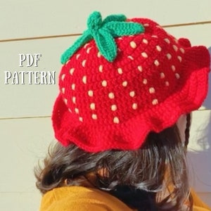 PDF strawberry shortcake hat crochet PATTERN | strawberry shortcake-inspired fruit bucket hat | crochet berry hat instructions