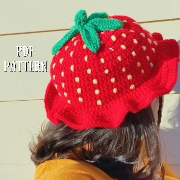 PDF strawberry shortcake hat crochet PATTERN | strawberry shortcake-inspired fruit bucket hat | crochet berry hat instructions