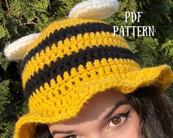 PDF bumblebee bucket hat crochet PATTERN | handmade bee hat with frilly brim | crochet bumblebee hat instructions