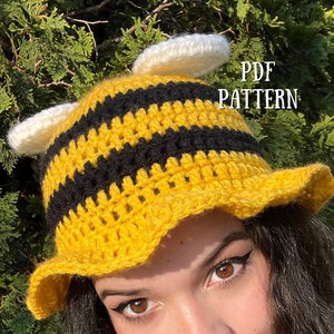 PDF bumblebee bucket hat crochet PATTERN | handmade bee hat with frilly brim | crochet bumblebee hat instructions