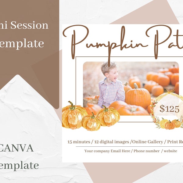 pumpkin patch Mini session template, marketing template, canva, editable template, photography session template, advertisement template