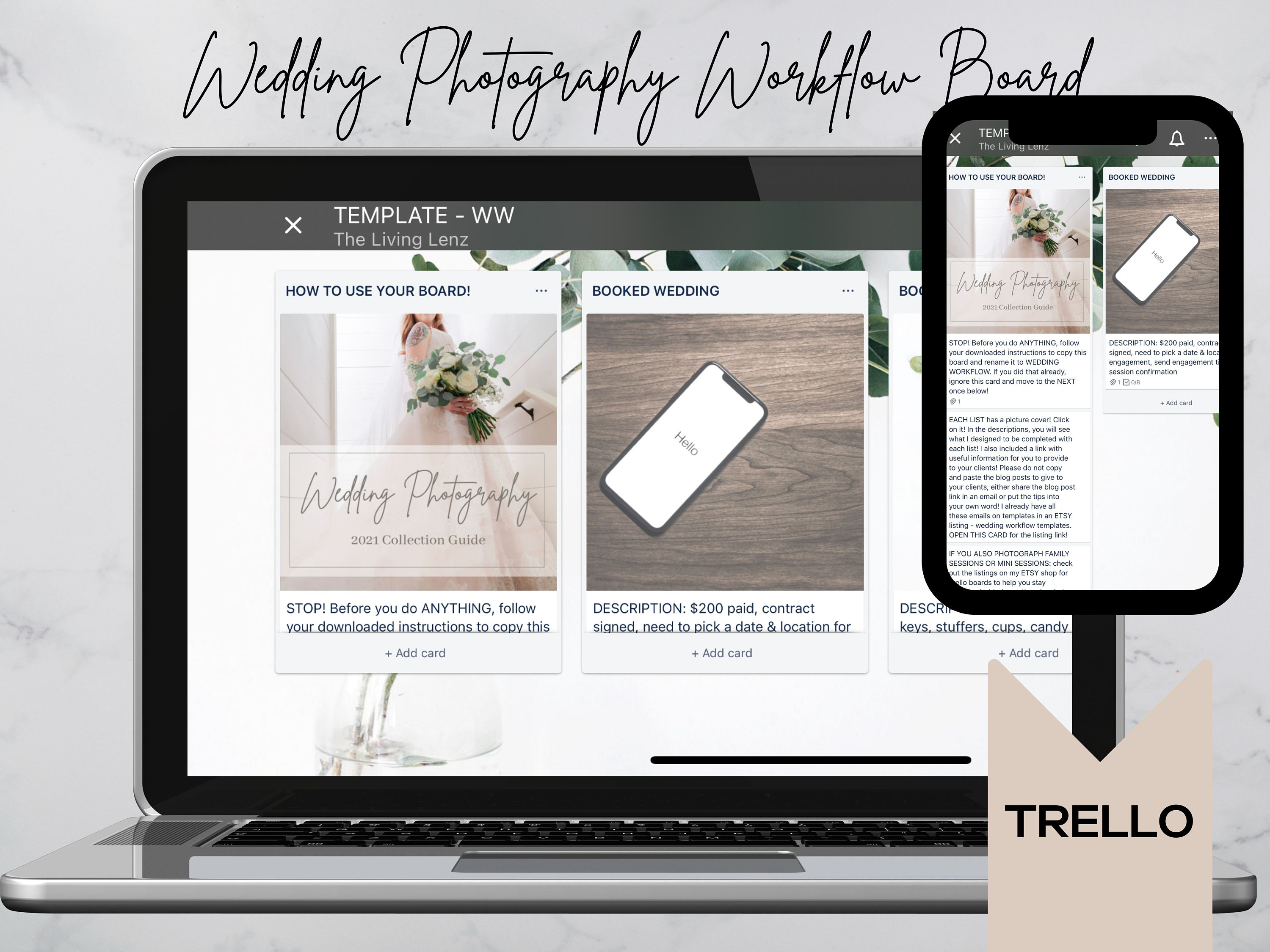 Wedding Photography client Workflow template Trello Board | Etsy