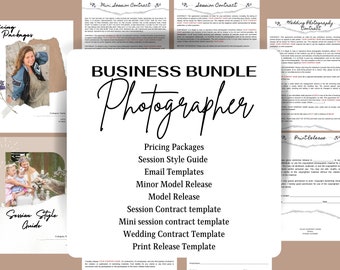 Photography boho template business bundle, retro, editable, Contracts, session style guide, mini session, pricing guide, canva