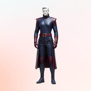 Handmade Legendary Gothic Assassin Warrior Costume – Premium Real Leather Cosplay Trench Coat – Blue & Burgundy Combat LARP Outfit for Men