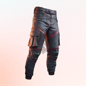 Pantaloni cargo in pelle da combattimento tattico robusto - Equipaggiamento da motociclista gotico da uomo d'élite - Pantaloni da motociclista corazzati in pelle di mucca con tasche portaoggetti