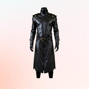 Spectral Bounty Hunter Midnight Rogue Buckled Black Assassin Coat | Handmade Cowhide Gothic Syndicate Leather Trench Armor for Urban Warrior