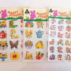 Vintage Puffy Sticker - Tiere - Aus den 70er oder 80er Jahren - Hase - Löwe - Schmetterling - Versiegelt