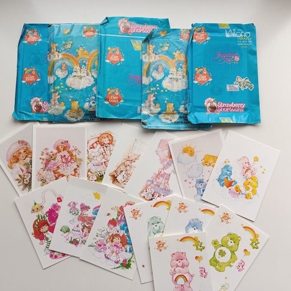 Vintage 1981 Sealed Care Bear Trading Cards Package - Milano - Care Bear Cards - Holly Hobbie - Peppermint Rose - Strawberry Shortcake