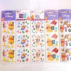 Autocollants Sandylion Winnie l'ourson - Non ouverts - Kromekote - Prismatiques - Pelucheux - Vintage - Autocollants Disney - Bourriquet - Porcinet - Tigre