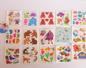 Sandylion Stickers - Vintage - Kromekote - Fuzzy - Prismatic - Flowers, Animals, Shoes, Elephant, Dalmatian, Monster