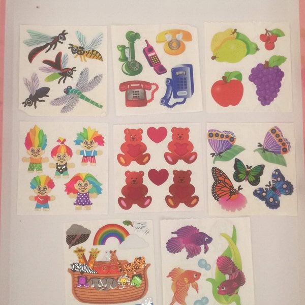 Sandylion Vintage Mylar stickers - Teddy Bear - Noah Ark - Butterfly - Insects - Trolls - Telephone - Fishes -  Fruits - Sticker Square
