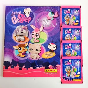 Album d'autocollants Panini LPS Littlest Pet Shops et 4 autocollants de cartes à collectionner non ouverts - NEUF - Jamais utilisé