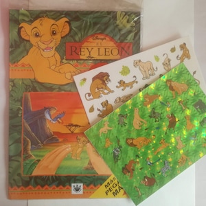 Maxi fogli di adesivi vintage del Re Leone con libro di adesivi - Fuzzy, Prismatico - Disney - Degli anni '90 - Album di adesivi - Non aperto - Sandylion