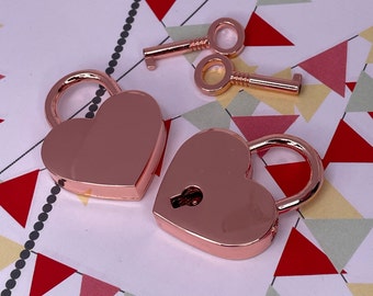 ROSE GOLD Love Lock, Heart-Shaped Padlock with key, Accessories Lock, Charm, Collar Charm, Tag ID, Heart Padlock, Lock Jewelry, wishing well