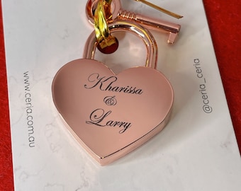 EXPRESS ORDER! ** Custom Personalised Engraved Love Lock, Heart-Shaped Padlock with key, Collar Charm, Tag ID, Lock, wishing well, wedding