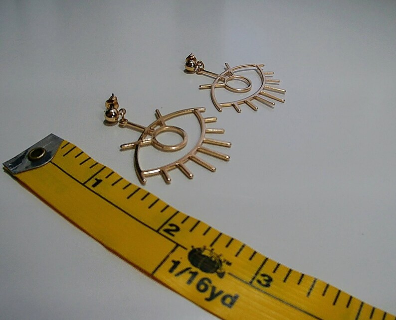 Gold Tone All-Seeing-Eye Drop Earrings
