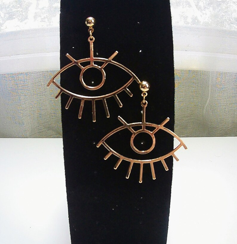 Gold Tone All-Seeing-Eye Drop Earrings