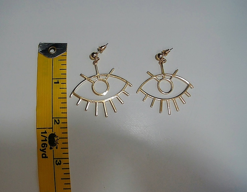 Gold Tone All-Seeing-Eye Drop Earrings