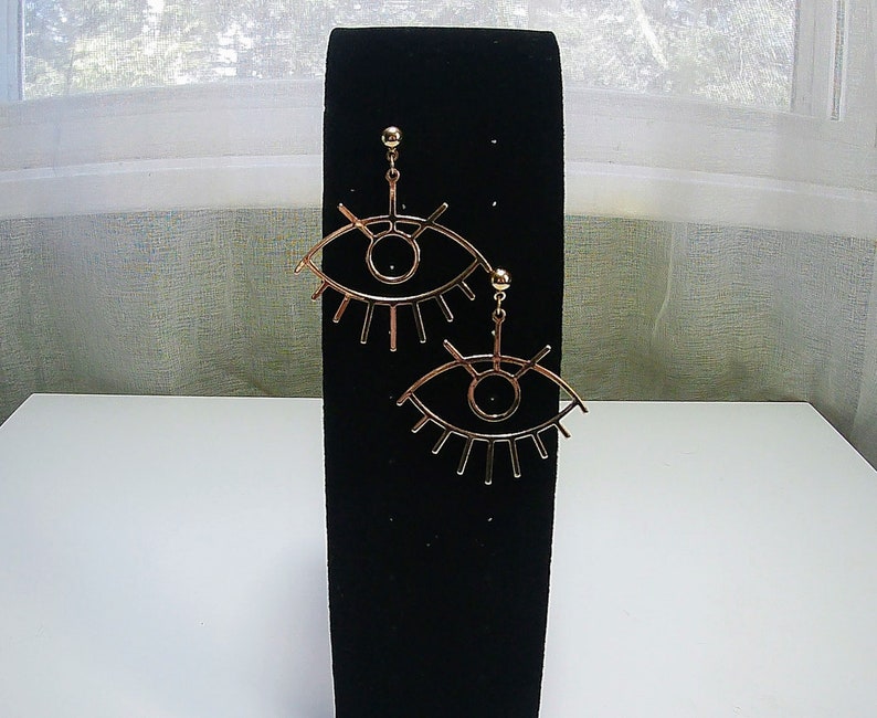 Gold Tone All-Seeing-Eye Drop Earrings