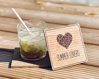 Summer lovers drink coaster. Template file for laser cutting and engraving