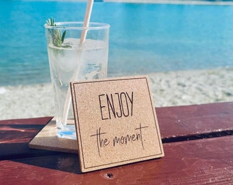 Enjoy the moment drink coaster. Template file for laser cutting and engraving