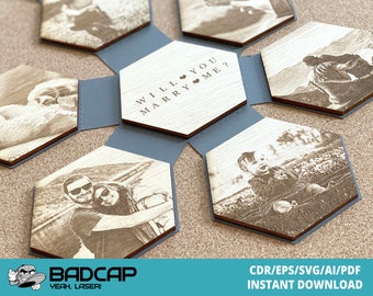 Hexagon Photo Packaging Template For Laser Cut Engraving SVG AI CDR Glowforge Laser Files Modern Paper Photo Packaging Instant Download