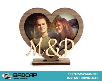 Heart Frame Template For Laser Cut - All letters included - SVG EPS CDR Glowforge Laser Files Download Width 12cm/4,72in