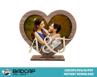 Heart Frame Template For Laser Cut - All letters included - SVG EPS CDR Glowforge Laser Files Download Width 22cm/8,6in