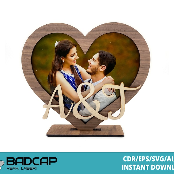 Heart Frame Template For Laser Cut - All letters included - SVG EPS CDR Glowforge Laser Files Download Width 22cm/8,6in