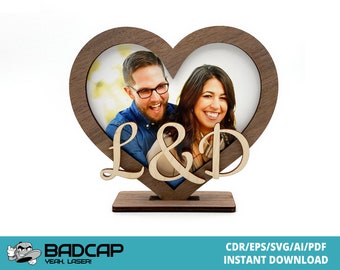 Heart Frame Template For Laser Cut - All letters included - SVG EPS CDR Glowforge Laser Files Download Width 18cm/7,1 in