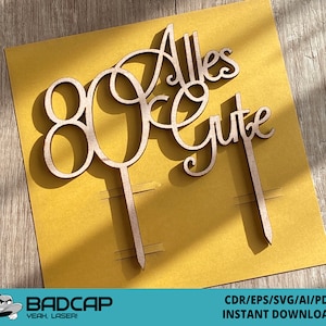 Conjunto de topper de bolo aniversário grande, feliz 20, 30, 40, 50, 60, 70, 80, 90 anos, modelo SVG CDR, arquivos Glowforge Laser, download instantâneo