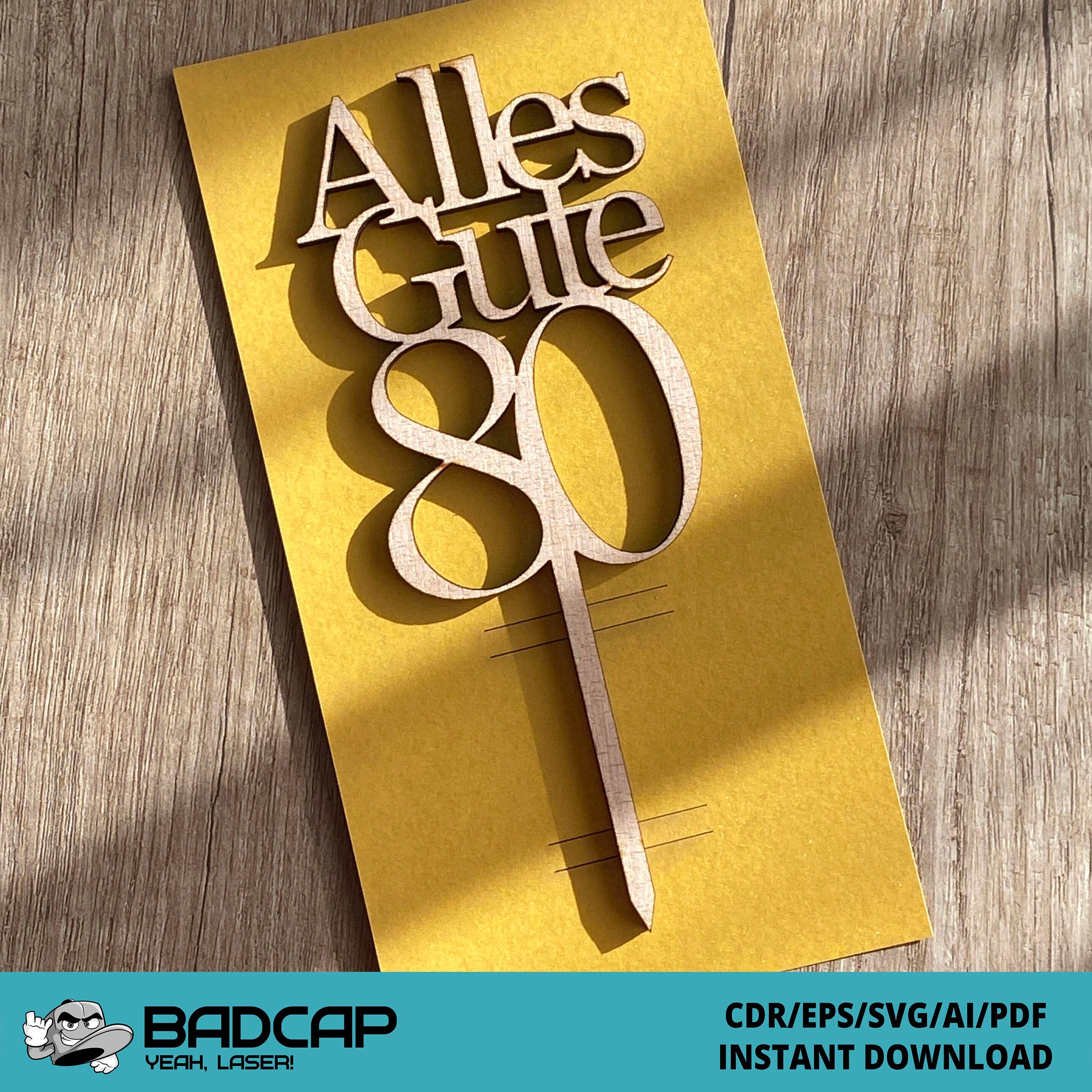 Cake Topper Set, Alles Gute, Jubiläum 20, 30, 40, 50, 60, 70, 80, 90 Jahre, Template SVG CDR, Glowforge Laser Files, Instant Download