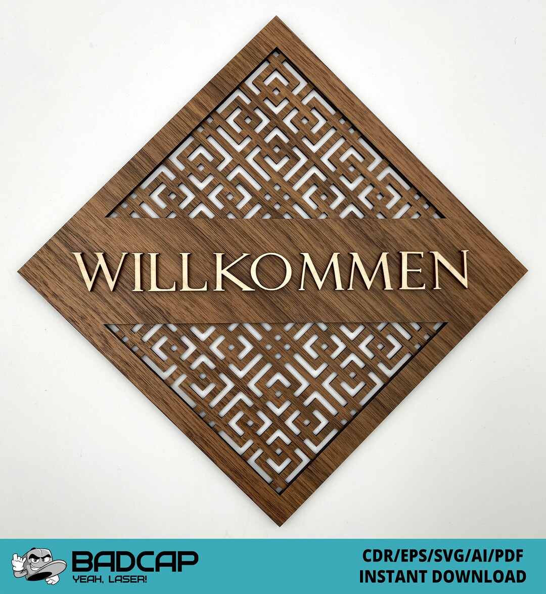 Doorsign Quadratic Pattern Welcome Template for Laser Cut Engraving SVG ...