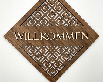 Doorsign quadratic pattern Welcome Template For Laser Cut Engraving SVG AI CDR Glowforge Laser Files Instant Download