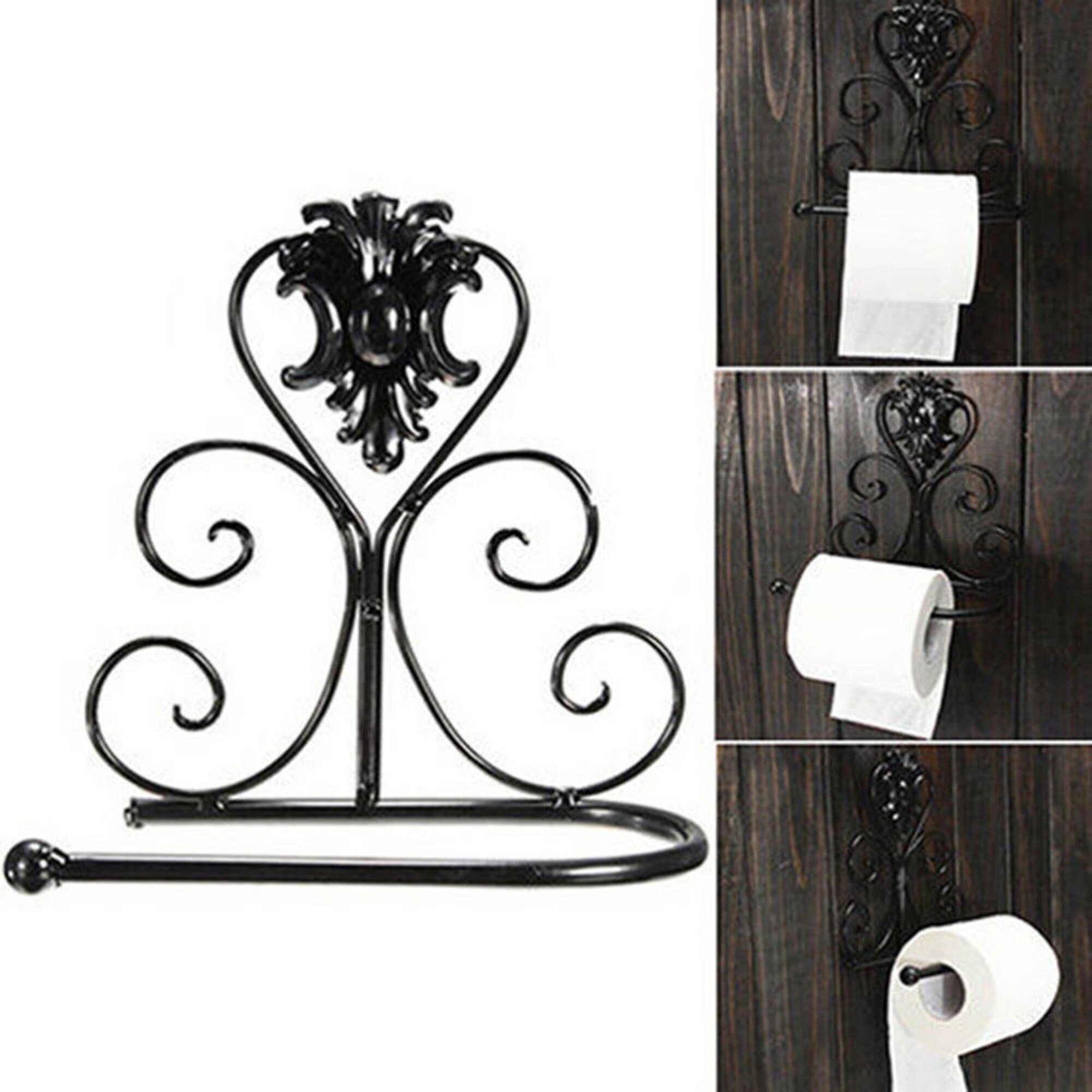 Black Vintage Toilet Paper Holder Bathroom Wall Mount Rack Etsy UK