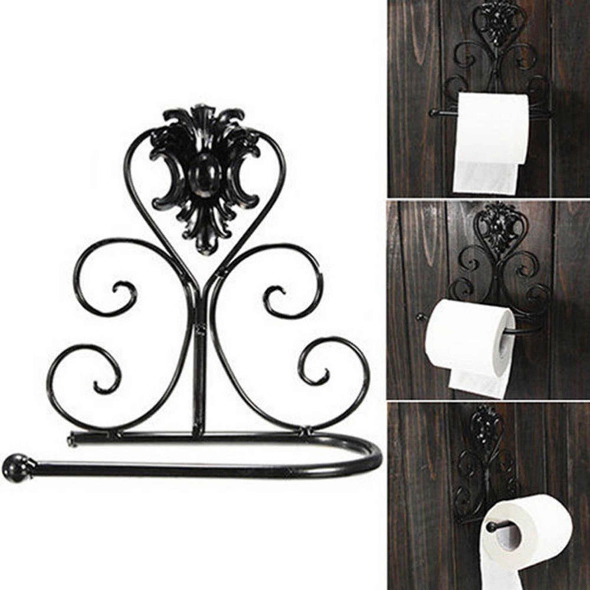 Black Vintage Toilet Paper Holder Bathroom Wall Mount Rack Etsy Uk