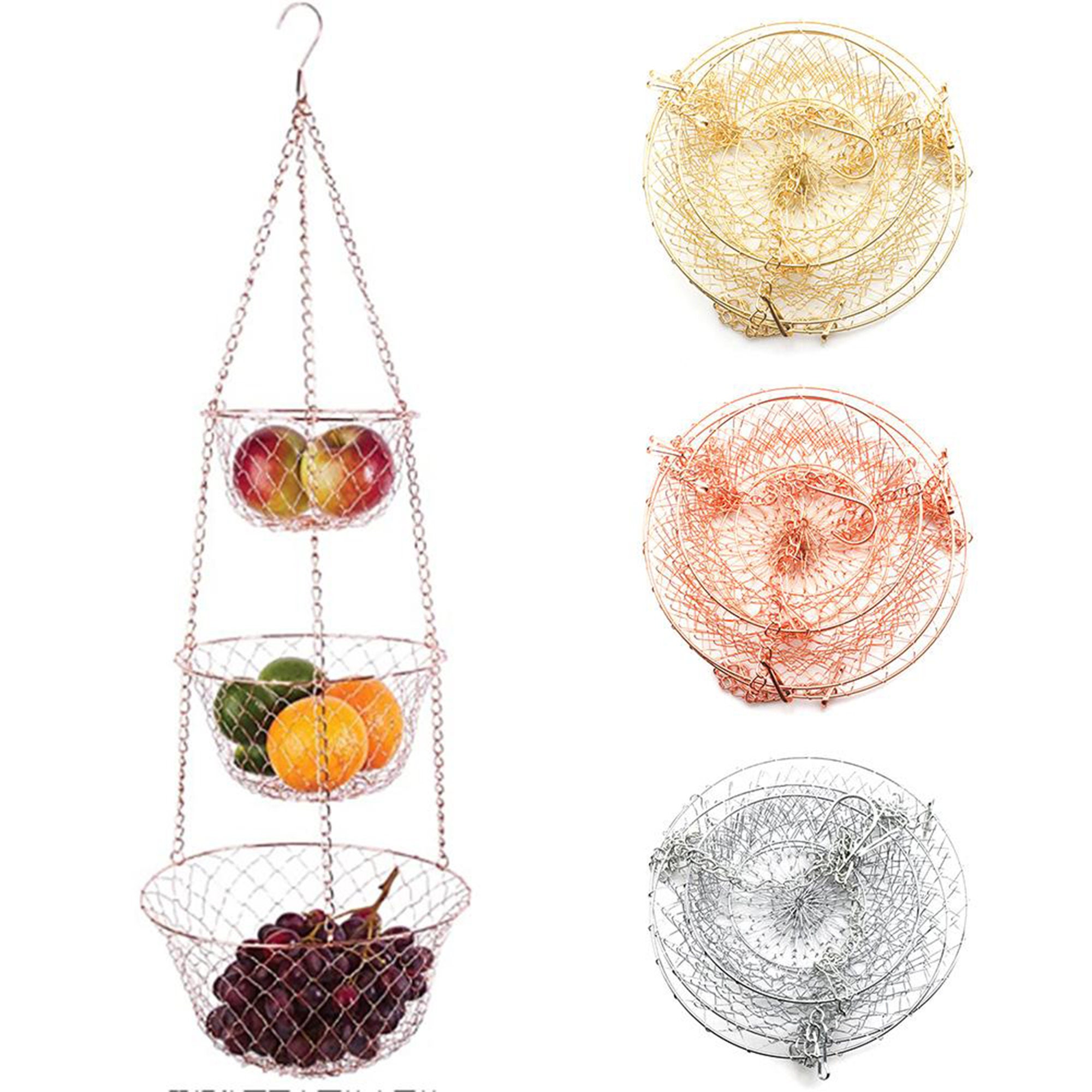 3-Tier Fruit Basket Hanging Baskets for Storage Kitchen Tool Bathroom Organizer 
