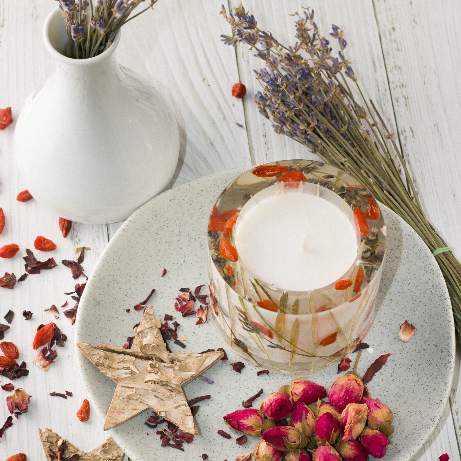 Botanical Candle with Dry Flowers Meditation Candle Etsy