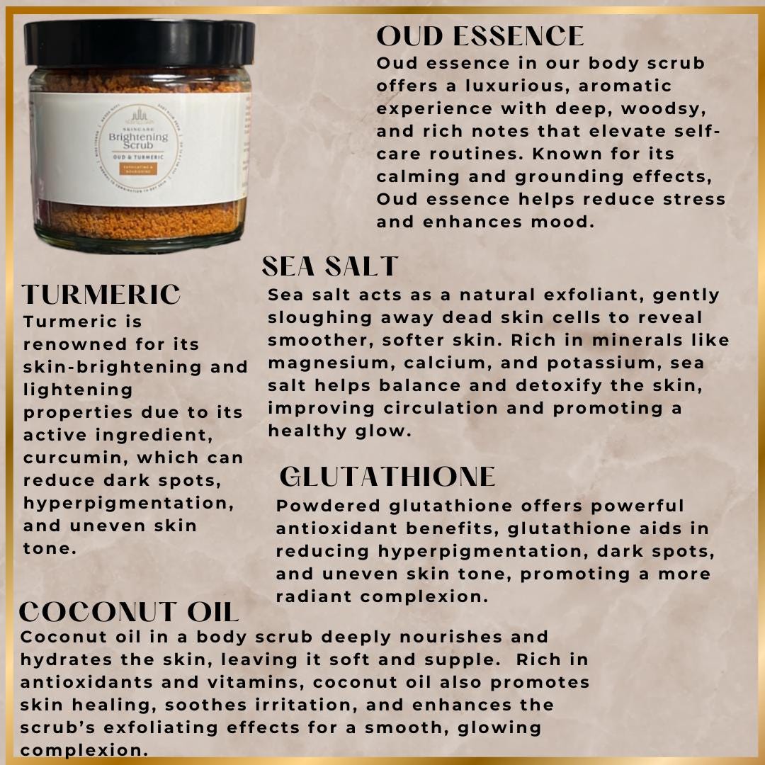 glutathione body scrub benefits for skin tone NûrAli Brightening and Lightening Oud & Turmeric Body Scrub