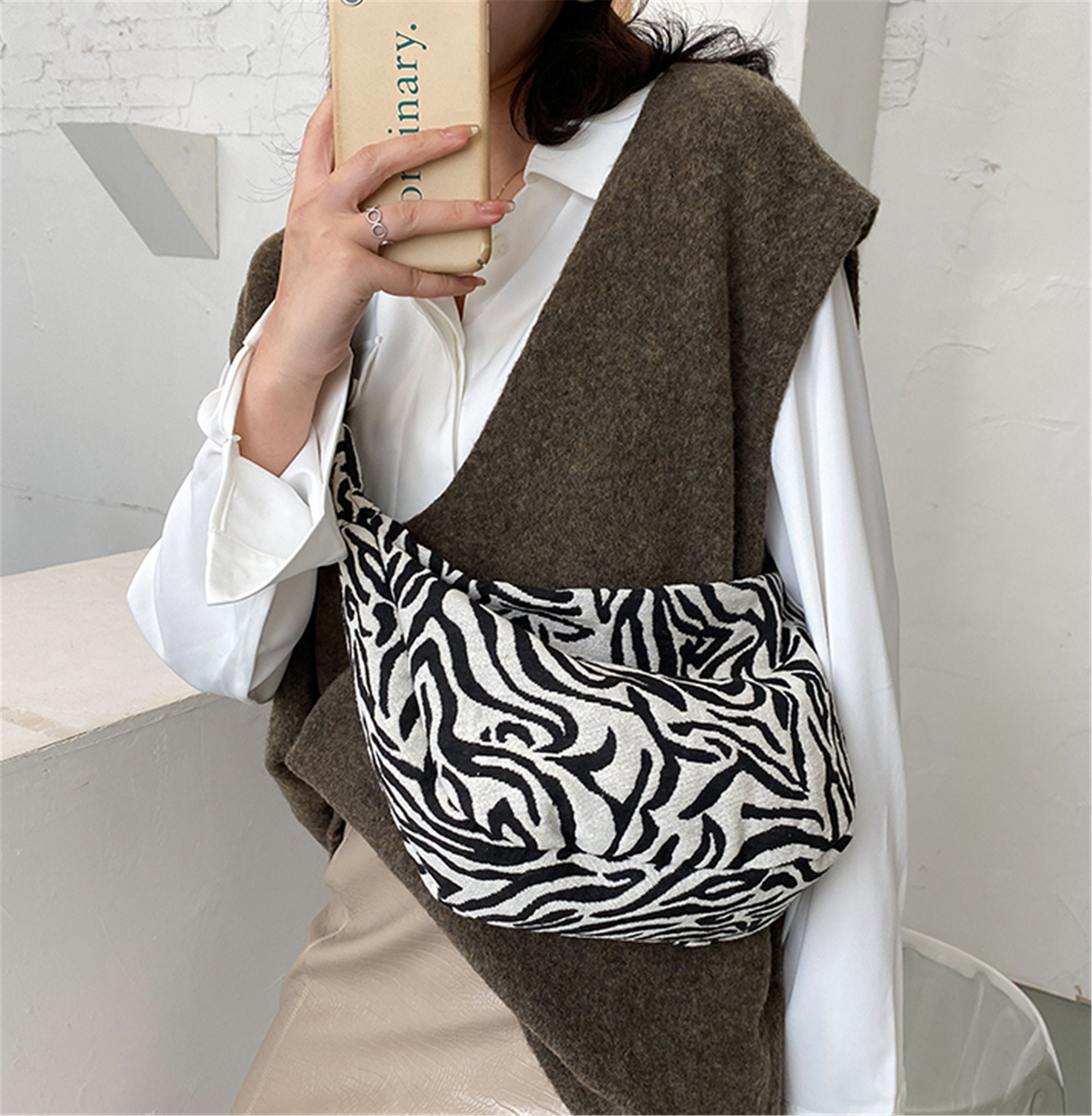 Zebra Print Y2K Shoulder Bag Tote Bag Animal Print Slouchy | Etsy