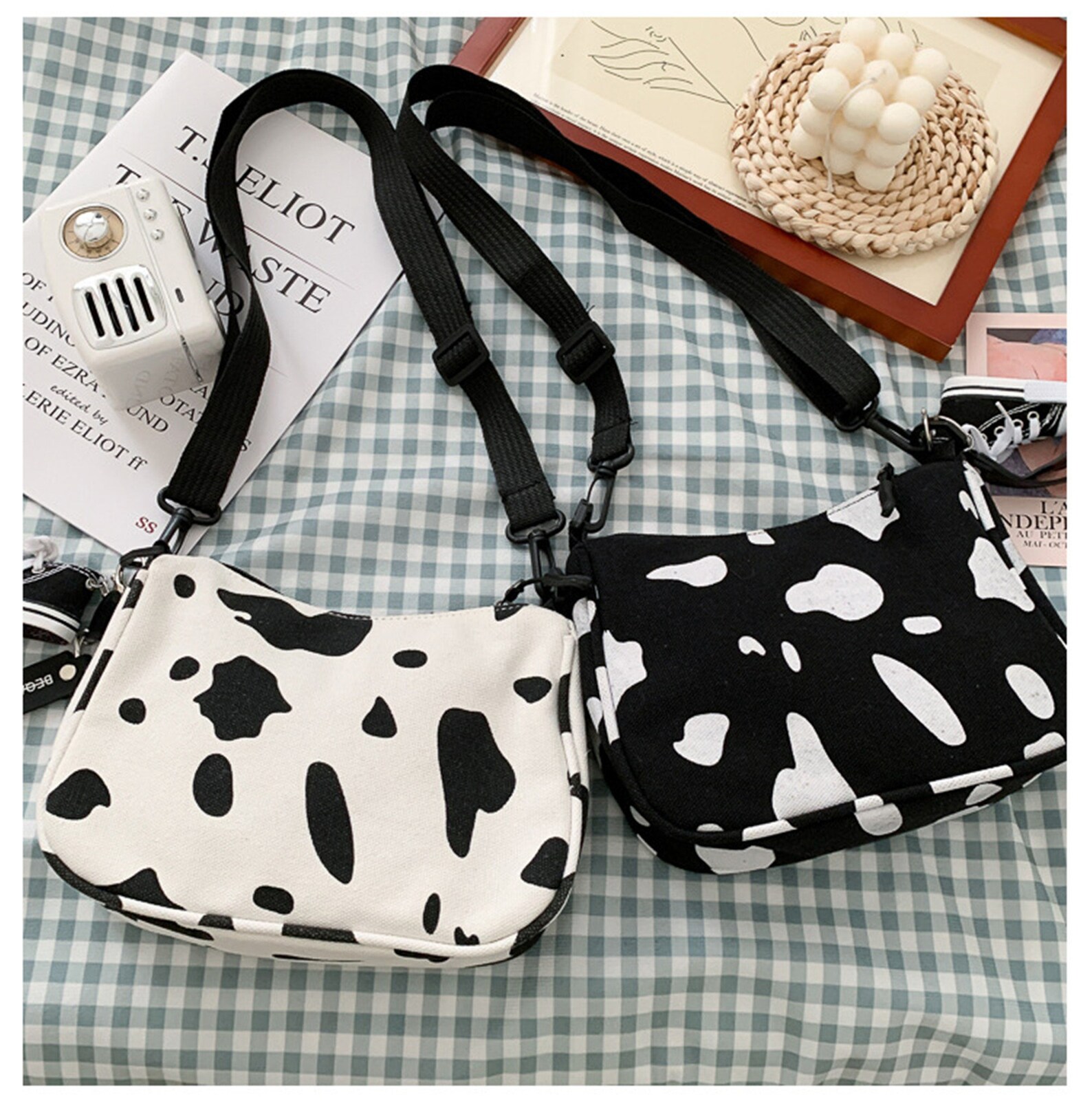 cow print canvas bag