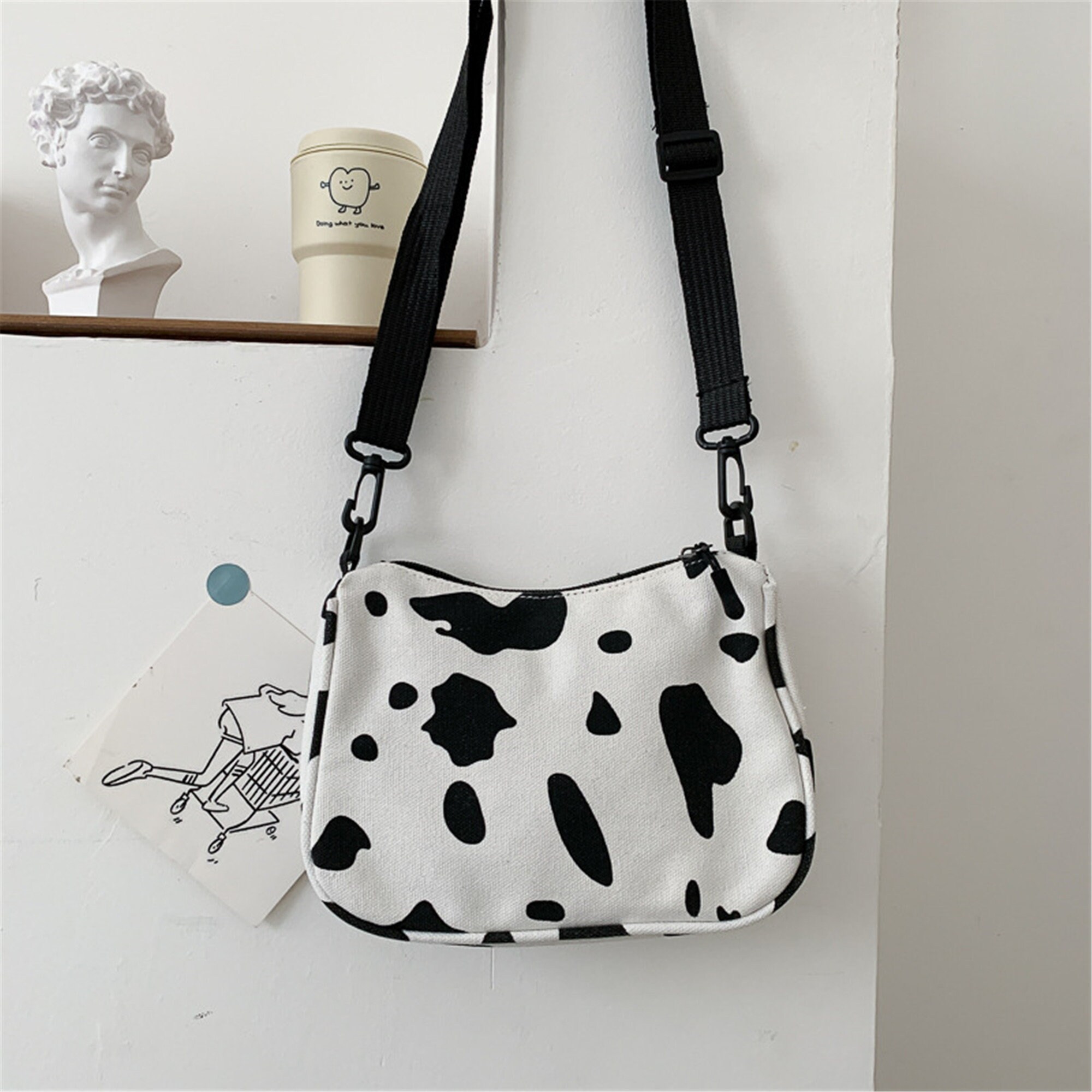 Riley Cow Print Baguette Shoulder Bag Canvas Crossbody Bag | Etsy