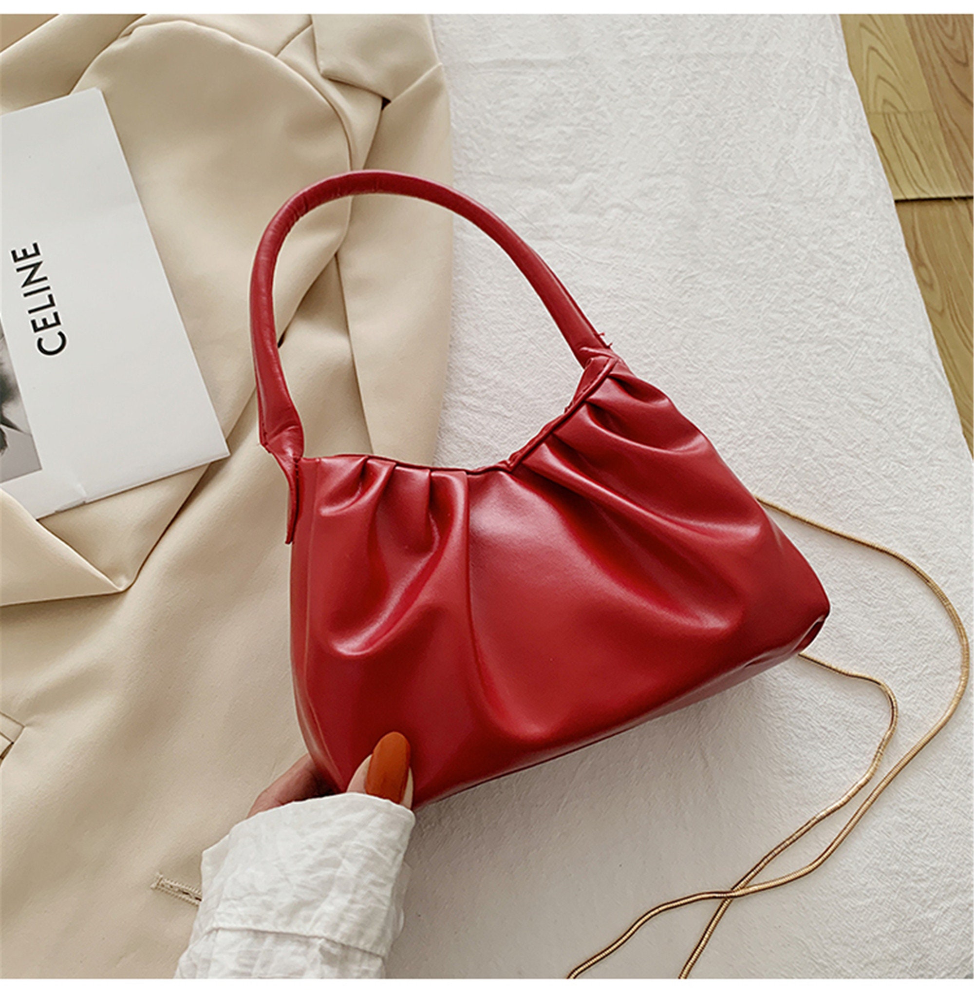 Pleated Crossbody Bag Baguette Dumpling Shoulder Bag Etsy