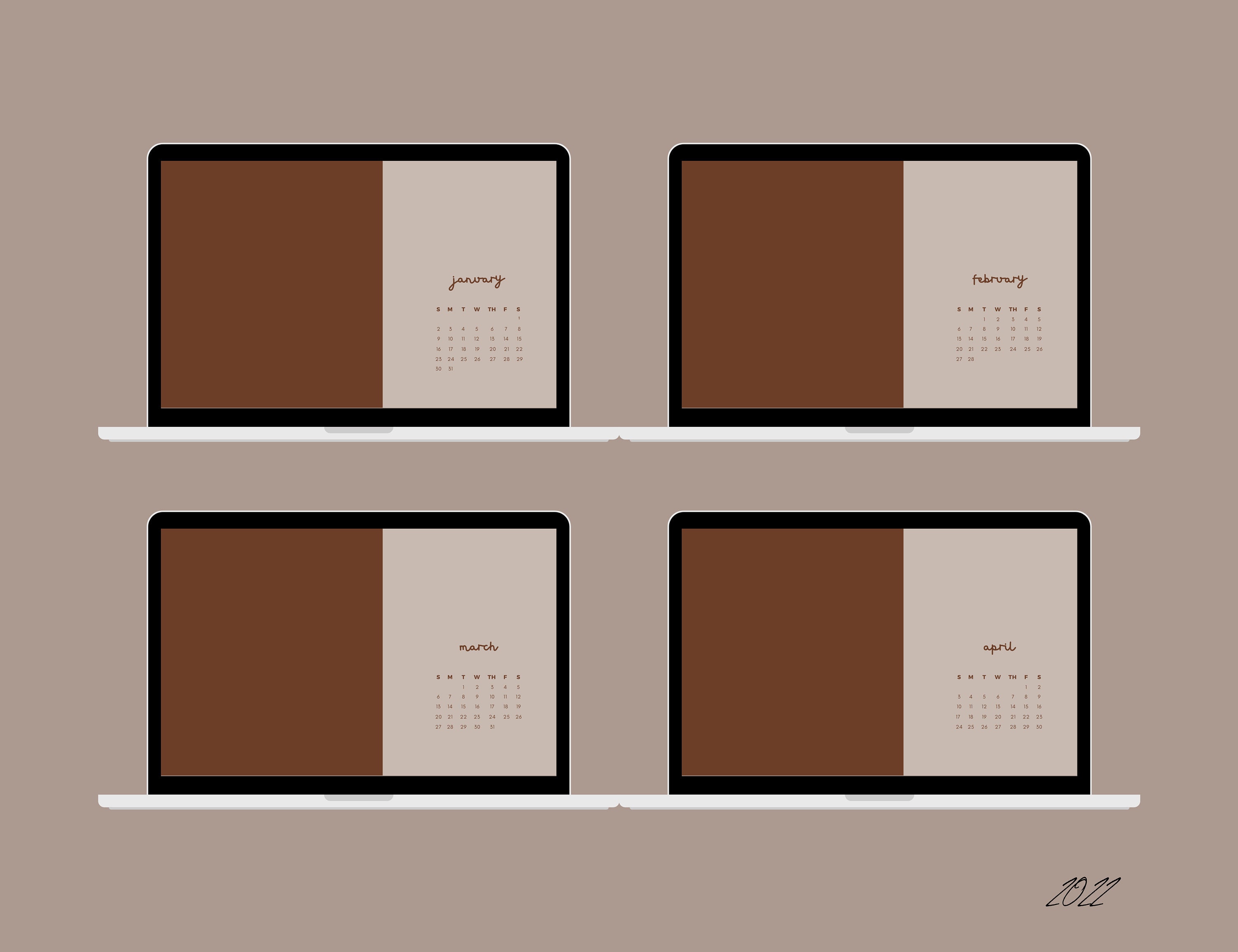 2021 2022 Calendar Desktop Wallpaper January 2021 April | Etsy